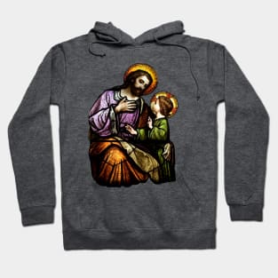 Saint Joseph with Christ Child Stained Glass Window Hoodie